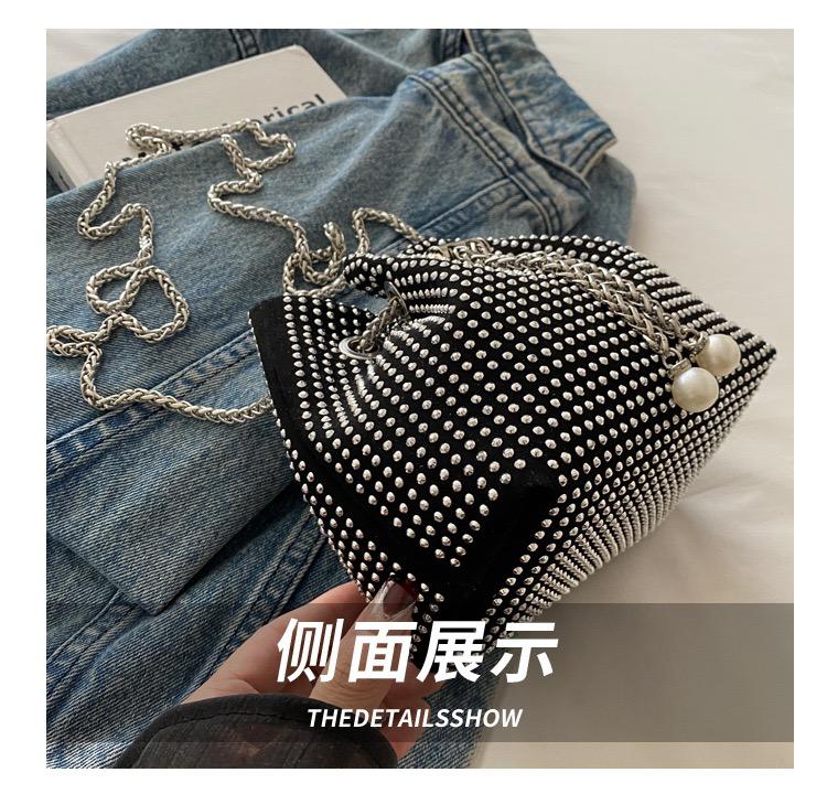 Girls’ Stylish Rhinestone Drawstring Bucket Bag