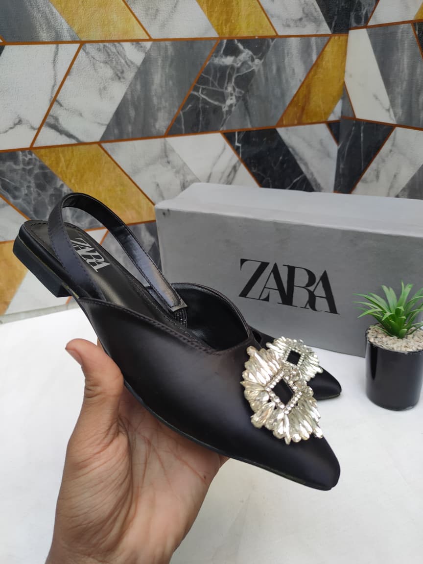 Luxury Black Pointed Slingback Flats