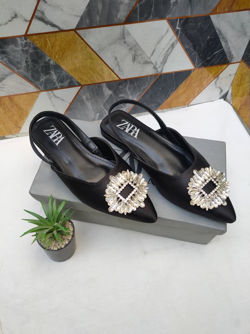 Luxury Black Pointed Slingback Flats