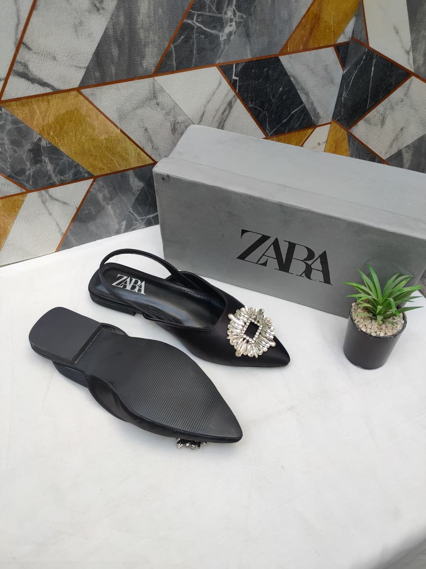 Luxury Black Pointed Slingback Flats