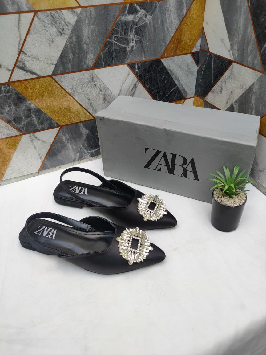 Luxury Black Pointed Slingback Flats
