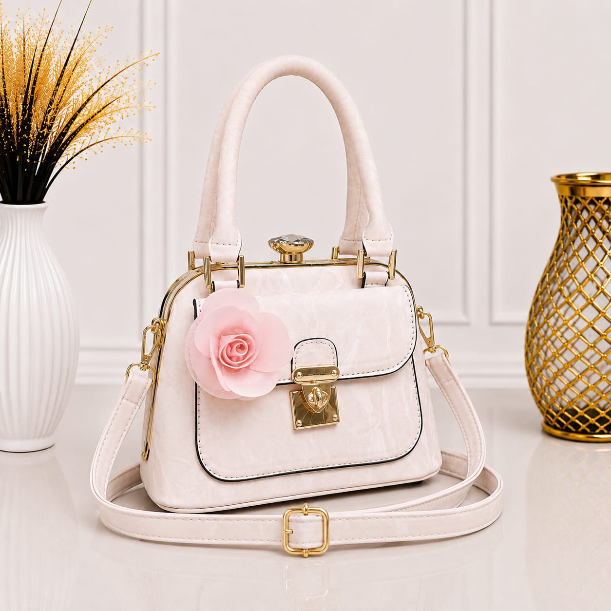 Luxury Pearl Rose Handbag