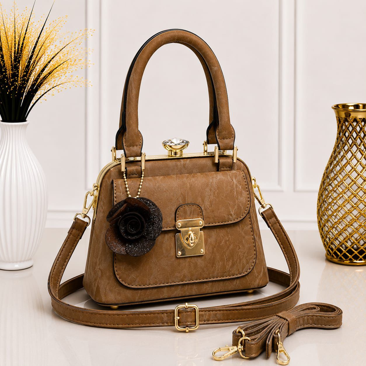 Luxury Pearl Rose Handbag