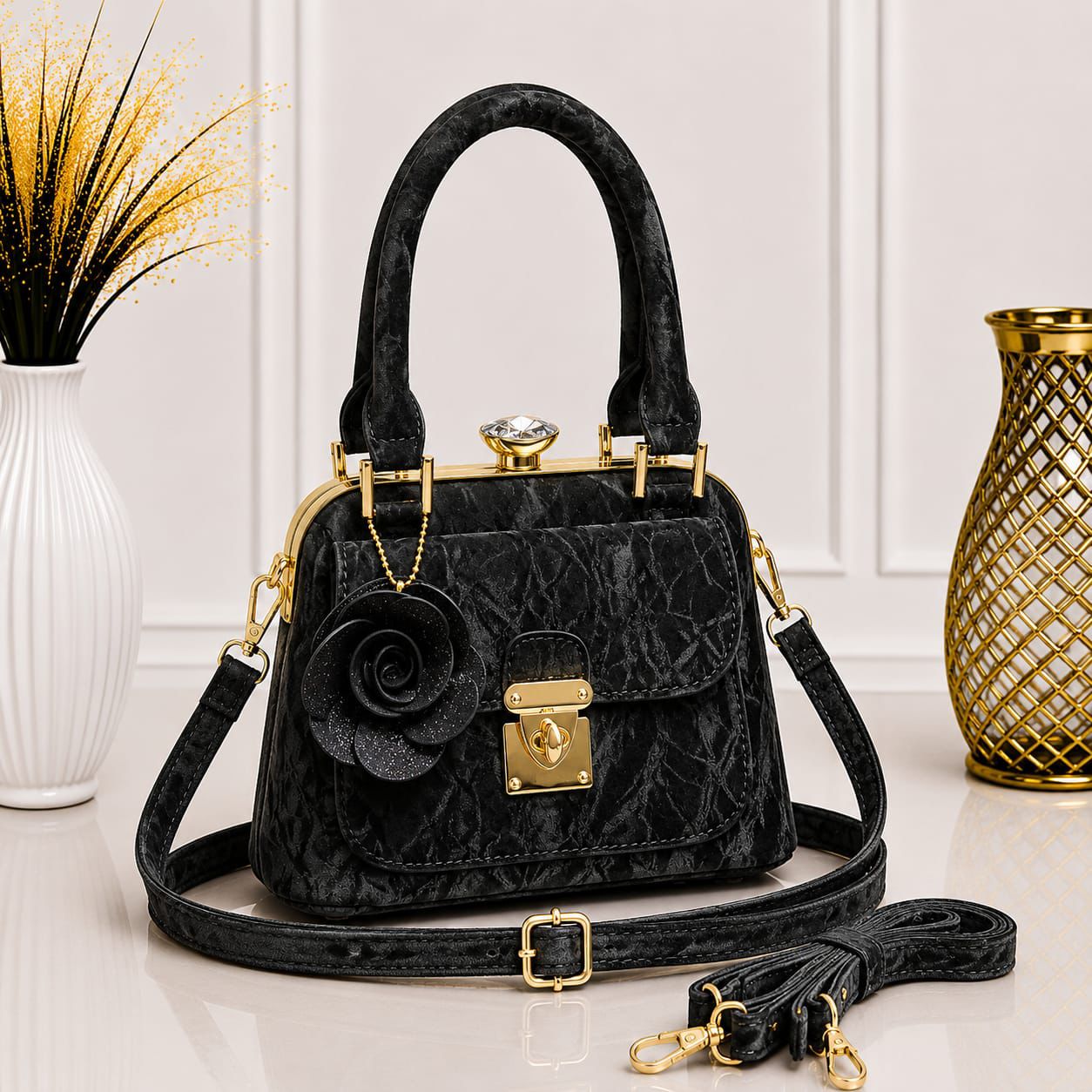 Luxury Pearl Rose Handbag