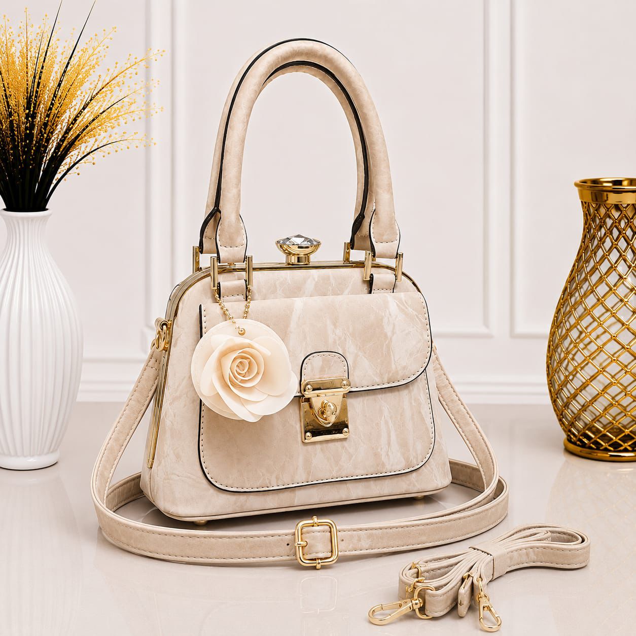 Luxury Pearl Rose Handbag