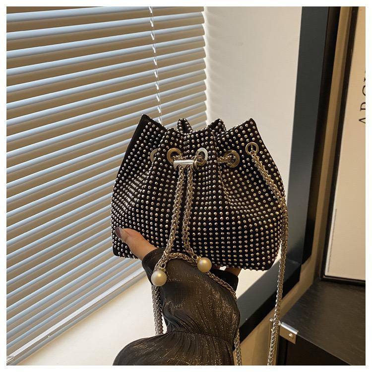 Girls’ Stylish Rhinestone Drawstring Bucket Bag