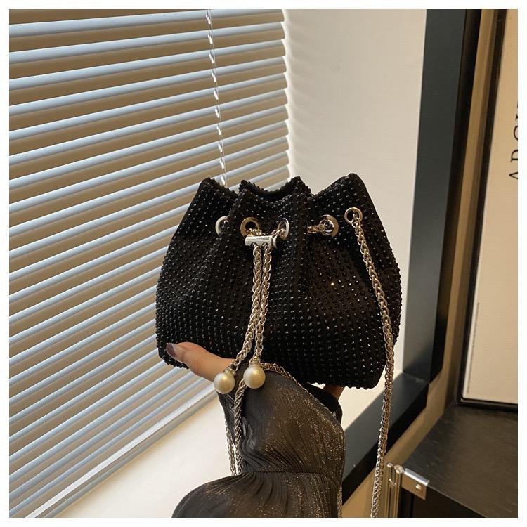 Girls’ Stylish Rhinestone Drawstring Bucket Bag