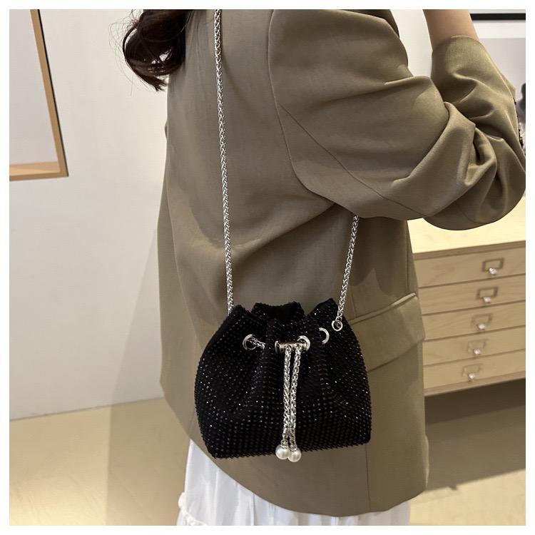 Girls’ Stylish Rhinestone Drawstring Bucket Bag