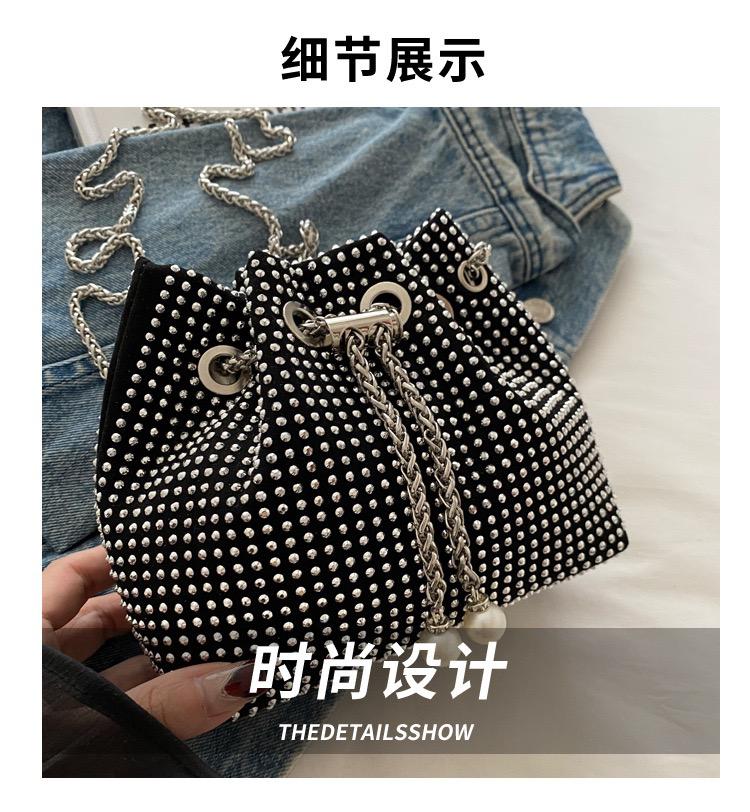 Girls’ Stylish Rhinestone Drawstring Bucket Bag