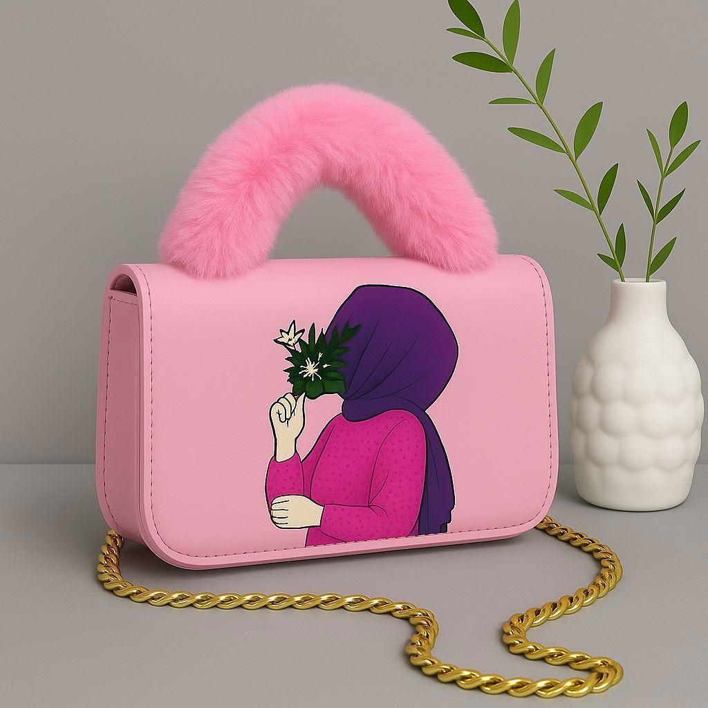 Women’s PU Leather Clutch Bag with Fur Handle