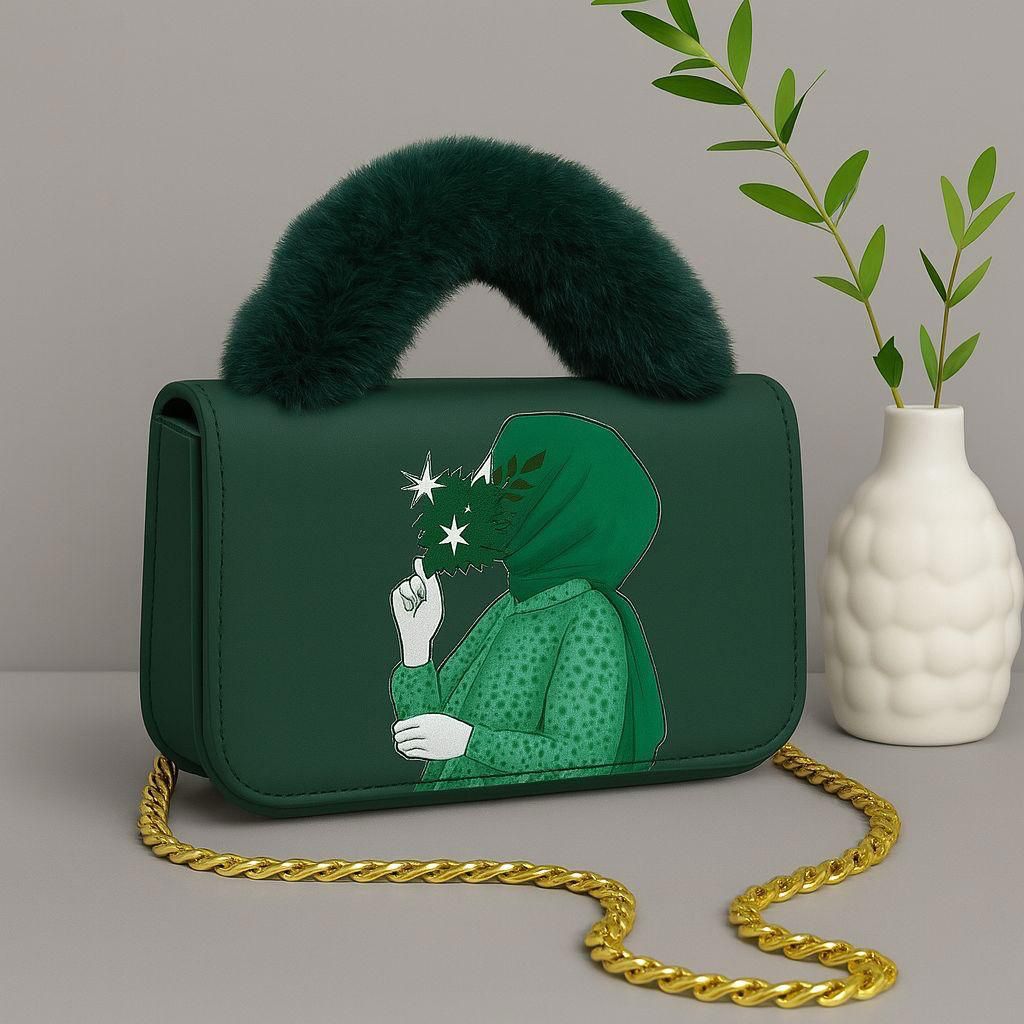 Women’s PU Leather Clutch Bag with Fur Handle