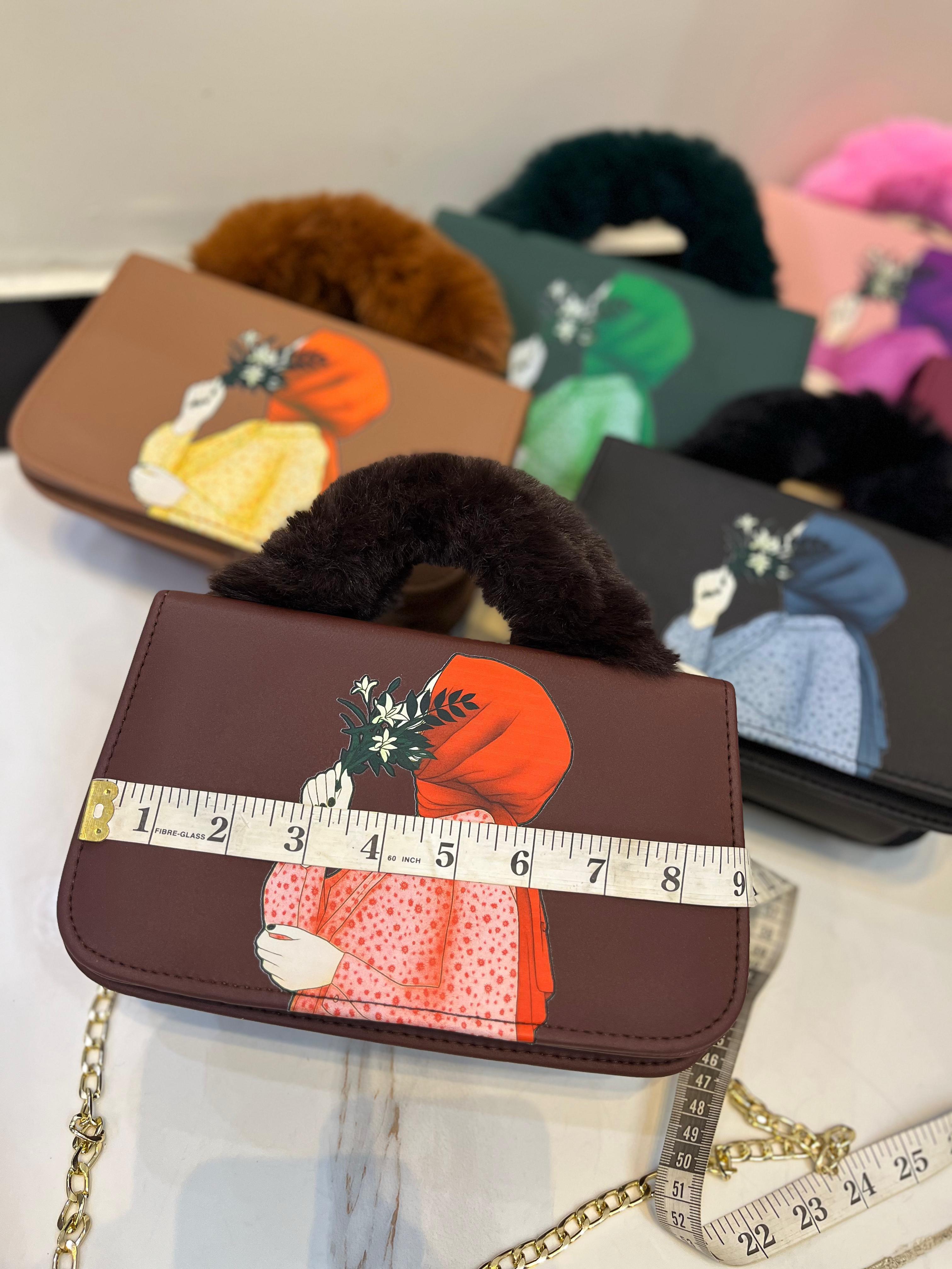 Women’s PU Leather Clutch Bag with Fur Handle