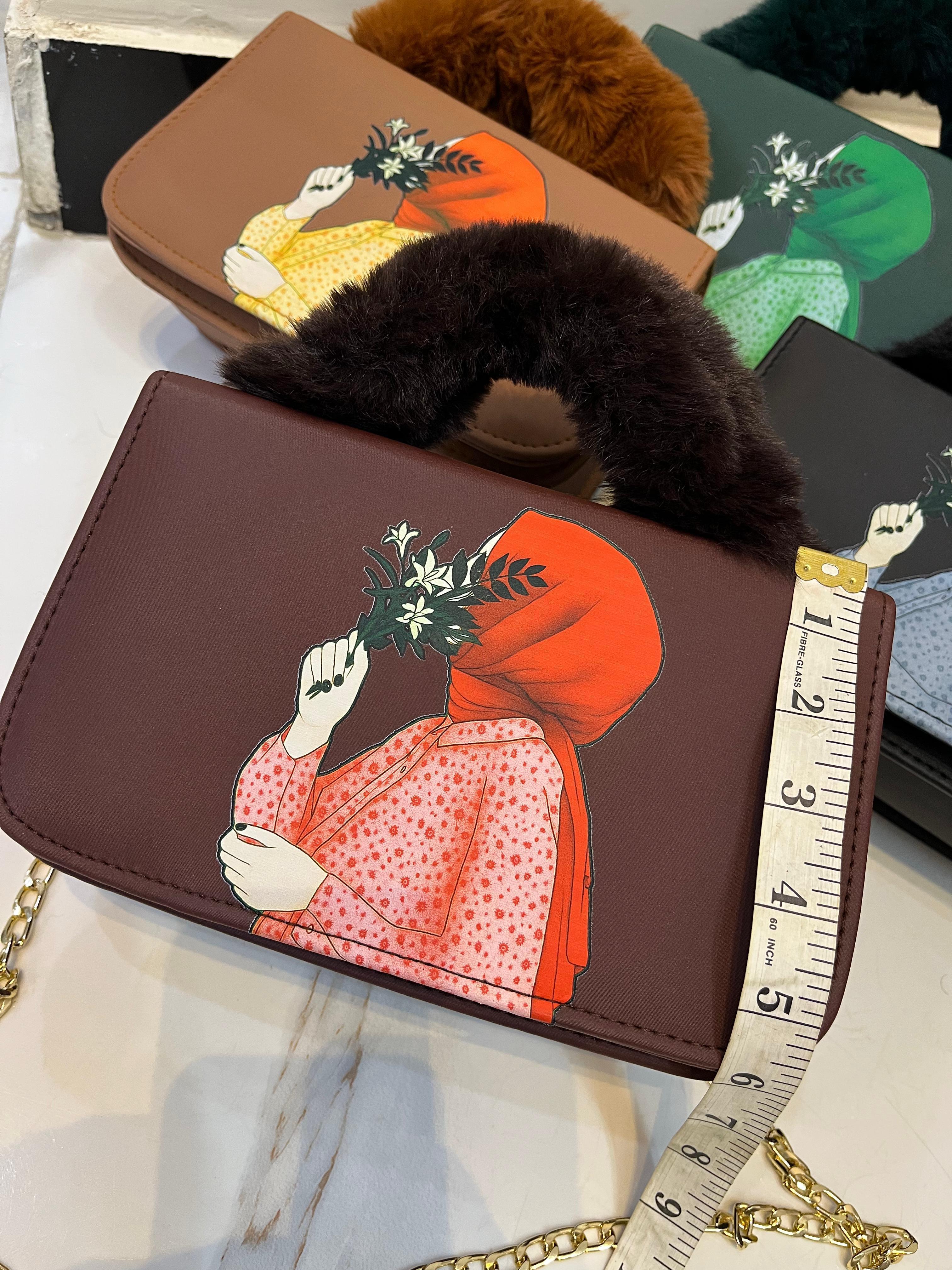 Women’s PU Leather Clutch Bag with Fur Handle