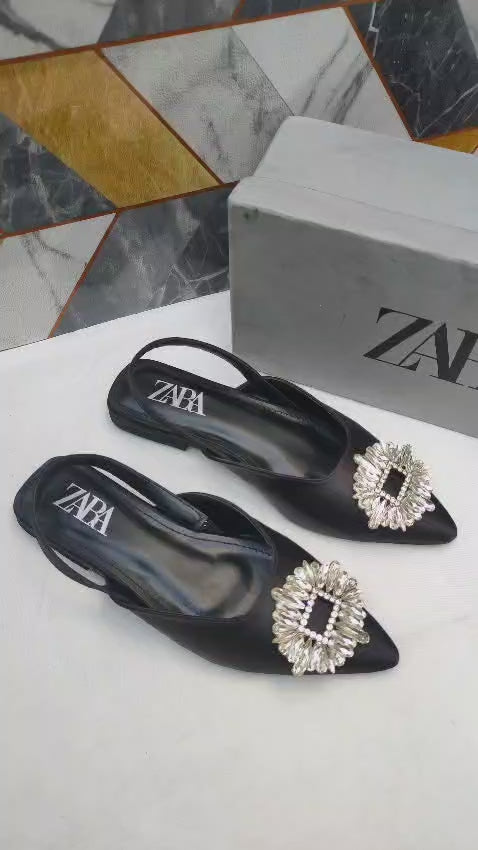 Luxury Black Pointed Slingback Flats
