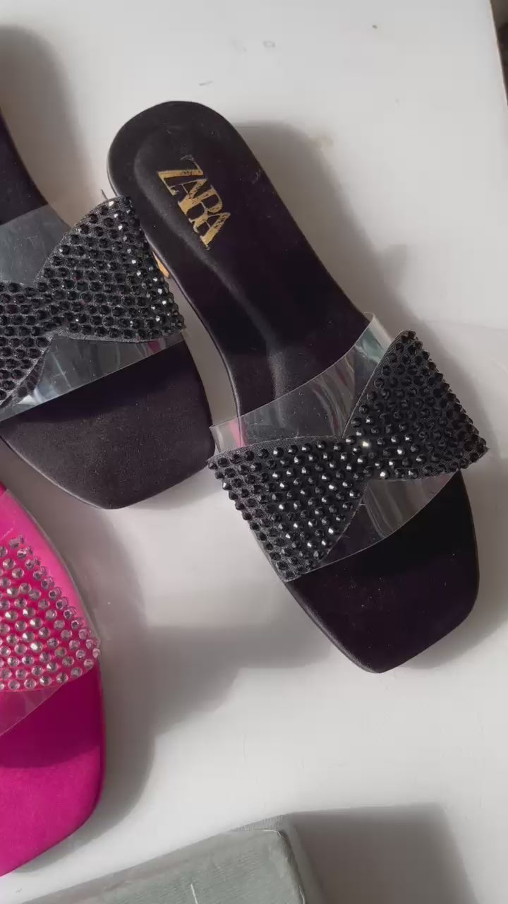 Luxury Black Bow Slides